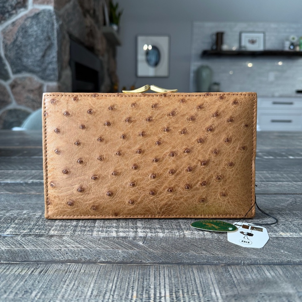 NWT Vintage Corbeau Curio Ostrich Kisslock Clutch - Picture 1 of 11